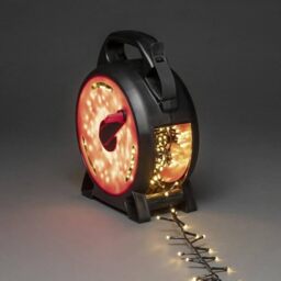Konstsmide Micro LED Cable Reel Christmas Outdoor Fairy Lights Plug in/Outdoor or Indoor (IP44) / 600 Amber White Diodes Cluster/Black Cable String Lights
