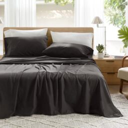 "Comfort Spaces 100% Cotton Sheets King, Breathable & Ultra Soft Cotton Sheets, Naturally Cool Cotton Bed Sheets with 14"" Elastic Pocket Fits up to 16"" Mattress, All Season Sheet Set, Black 4 Piece"