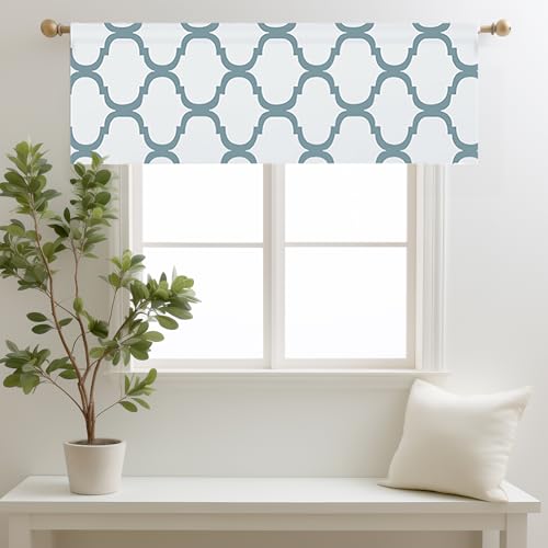 Melodieux Moroccan Fashion Room Darkening Rod Pocket Window Curtain Valance, 52 by 18 Inch, Off White/Dusty Teal (1 Panel)