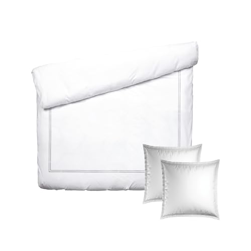 Pure Cotton 3-Piece Double Bed Linen Set – Duvet Cover 200 x 220 cm and 2 Pillowcases 80 x 80 cm – 100% Cotton Satin, 80 Thread Count – Oeko-TEX Certified – Calanques – Grey and White