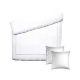 Pure Cotton 3-Piece Double Bed Linen Set – Duvet Cover 200 x 220 cm and 2 Pillowcases 80 x 80 cm – 100% Cotton Satin, 80 Thread Count – Oeko-TEX Certified – Calanques – Grey and White