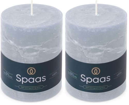Spaas Rustic Pillar Candle 80/110 mm 65h, Light Blue (Pack of 2)