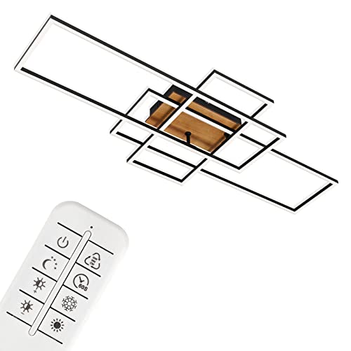 BRILONER Leuchten LED dimmable, Ceiling lamp, with Remote Control, Adjustable Colour Temperature, Night-Light Function and Timer, 55 Watts, 5500 Lumens, Black, 1040x420x100mm, 3156-014