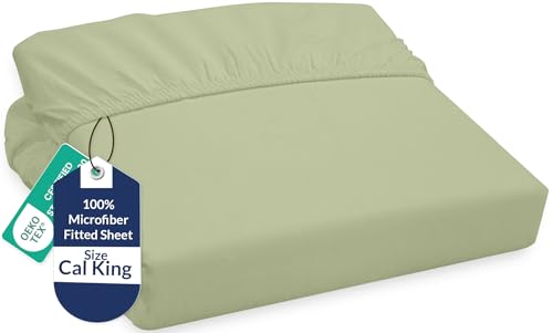 Royale Linens Fitted Sheet California King - Ultra Soft 1800 Brushed Microfiber - Hotel Luxury Bottom Sheets - Wrinkle Free & Fade Resistant - Deep Pocket Fitted Sheet Only (King Cal, Sage Green)