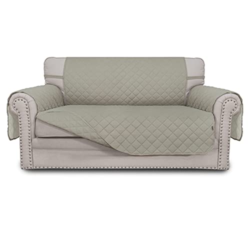 Easy-Going Reversible Loveseat Couch Cover for 2 Cushion Couch Sofa Cover for Dogs Water Resistant Furniture Protector with Foam Sticks Elastic Straps for Pet (Loveseat, Beige/Beige)