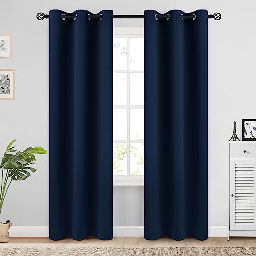 COSVIYA Blackout Eyelet Curtains 84 Inch Length 2 Panels Thick Polyester Light Blocking Insulated Thermal Window Curtain for Bedroom/Living Room 38 x 84 Inch Navy Blue