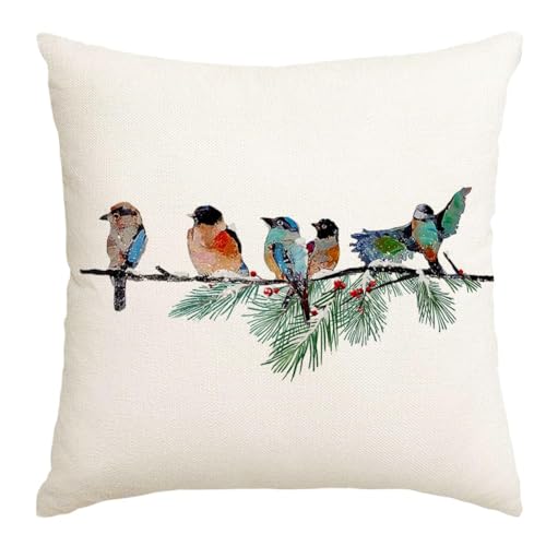 RABUSOFA Christmas Pillow Covers 20x20 Inch Birds Winter Decorations Christmas Throw Pillow Cases Xmas Outdoor Birds Decor Decorative Pillows for Couch Holiday Teal