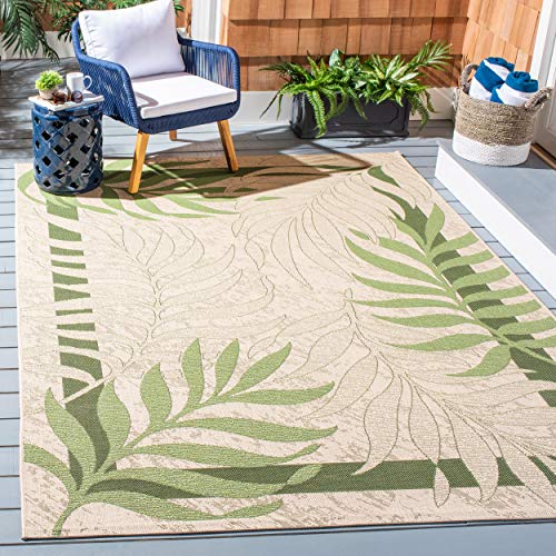 Safavieh Contemporary Rug for Living Room, Dining Room, Bedroom - Courtyard Collection, Short Pile, in Green and Beige, 160 X 160 cm
