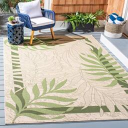 Safavieh Contemporary Rug for Living Room, Dining Room, Bedroom - Courtyard Collection, Short Pile, in Green and Beige, 160 X 160 cm