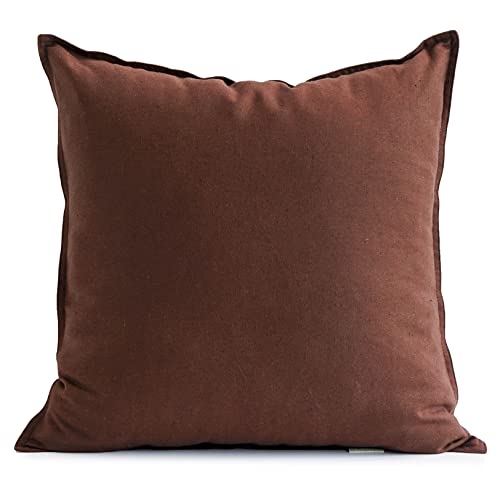 "Jeanerlor 24"" x 24"" Natural Cotton Linen Soft Soild Decorative Square Throw Pillow Covers Green Set Cushion Case for Sofa Bedroom Car 60 x 60cm, Reddish Brown"