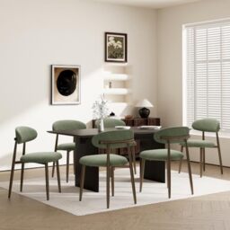 Dining Chairs Set of 6, Upholstered Dining Room Chairs with Ergonomic Curved Backrest, Metal Frame Kitchen Chairs, Modern Fabric Accent Chairs for Dining Room, Kitchen, Living Room, Bedroom,Green