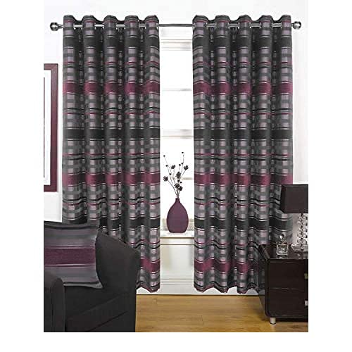Rapport Home New York Eyelet/Ring Top Chenille Heavy Weight Lined Pair of Curtains, Polyester/Faux Silk, Aubergine, 66 x 72-Inch