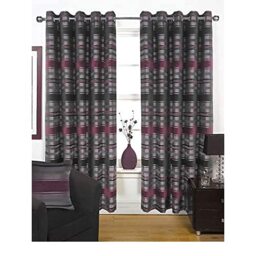 Rapport Home New York Eyelet/Ring Top Chenille Heavy Weight Lined Pair of Curtains, Polyester/Faux Silk, Aubergine, 66 x 72-Inch