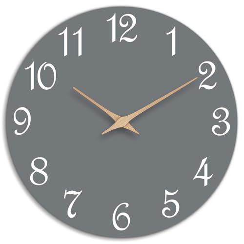 Mosewa Wall Clock Silent Non Ticking Decorative for Bedroom Bathroom Office Living Room Battery Operated Gray Wood Modern Simple(10 Inch)