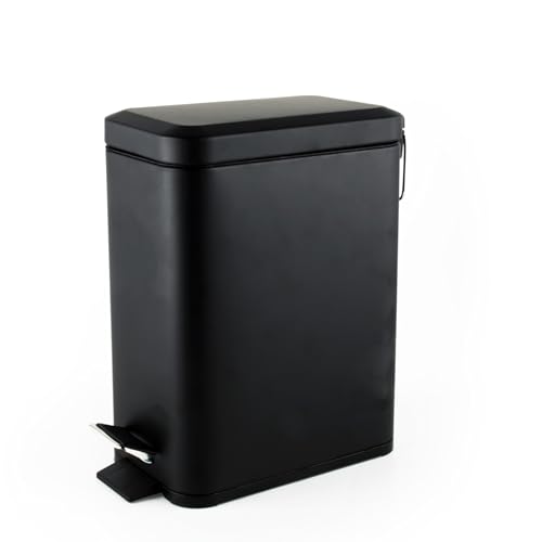 Beldray Bathroom Pedal Bin 5L – Rectangular Soft Close Rubbish Bin with Removable Inner Bucket, Slim Design Waste Bin for Kitchen, Bedroom or Office, Portable Carry Handle, Black
