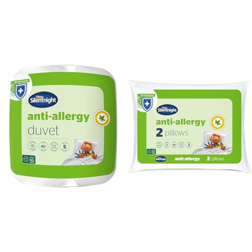 Silentnight Anti Allergy King-Size Duvet 4.5 Tog - Summer Quilt Duvet Anti-Bacterial and Machine & Anti-Allergy Pillows 2 Pack – Soft Medium Support Anti Bacterial, Bed Hotel Pillows