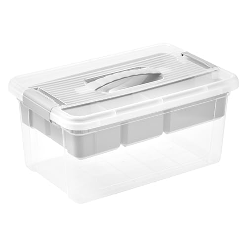 keeeper organiser box, 9 l, Comfortable handle, Practical clips, Removable insert, Storage box, 23 x 35 x 17 cm, henri, Nordic Grey (Grey)