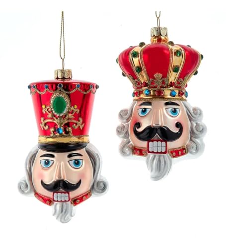 "The Bridge Collection Nutcracker Head Ornaments - Set of 2 - Festive Christmas Decorations with Red and Gold Accents - 5"""
