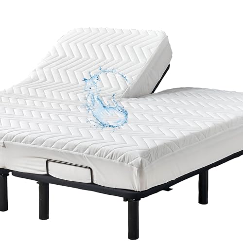 Waterproof Quilted Split Top California King Mattress Protector for Adjustable Bed with Upper Flex Fitted Sheet Padded Mattress Cover 32-34 Split from Head
