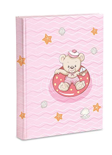 Mareli Photo Album, Pink, Birth Girl, 20 x 25 cm, 56 White and 4 Customisable Journals, Thick and Durable Cardboard Pages Intervaled with Pergamin, 20 x 25 cm
