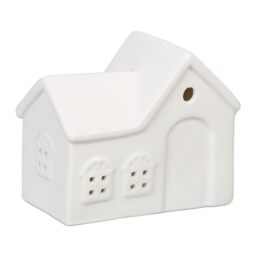 Relaxdays Tea Light House Ceramic, Light through Windows, for One Candle, HWD: 9 x 11 x 6 cm, Cute Table Decor, White
