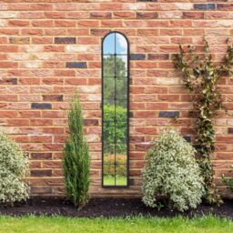 "MirrorOutlet The Arcus - Black Framed Modern Full Length Garden Arched Leaner Wall Mirror 67"" X 12"" (170CM X 30CM) Silver Mirror Glass with Black All weather Backing."