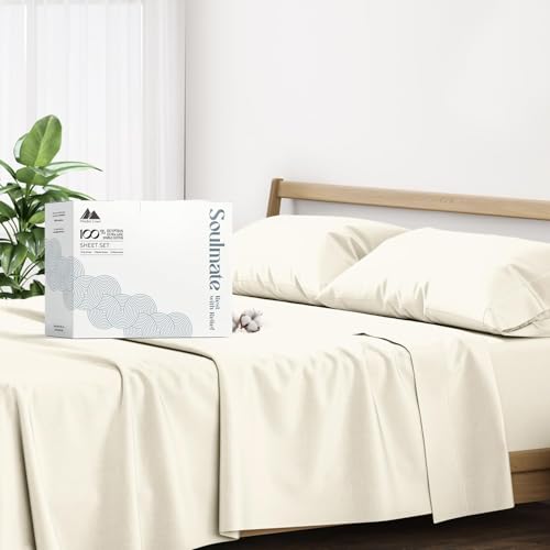 Mayfair Linen Hotel Collection 100% Egyptian Cotton - 500 Thread Count 4 Piece Sheet Set (King, Ivory)