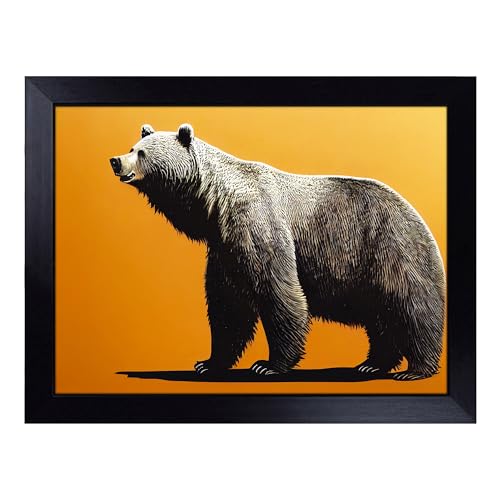 Lap Tray with Bean Bag Cushion, Expressive Bear - Handmade in the UK, Raised Wooden Edge, Padded Cushion, Heat-Resistant Wipe-Clean Surface, for Meals, Laptops and Crafts