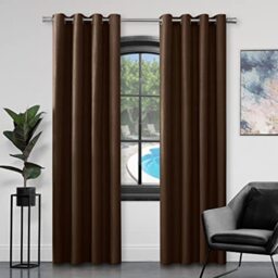 Gaveno Cavailia Luxury Fully Lined Plain FAUX SILK EYELET CURTAINS With Tie Backs Chocolate 90x90 In