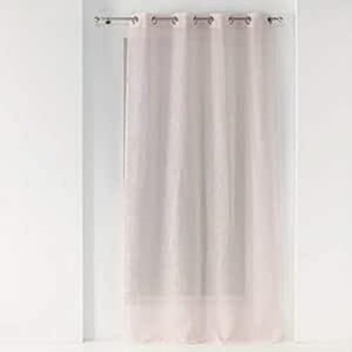Douceur d'Intérieur, Zazy Woven Linen Effect Net Curtain with Eyelets 140 x 280 cm Pink