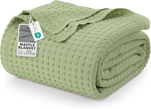 Utopia Bedding Cotton Waffle Blanket 300 GSM (Sage Green - 228x228 cm) Soft Lightweight Breathable Bed Blanket Big Size Layering Any Bed for All Season