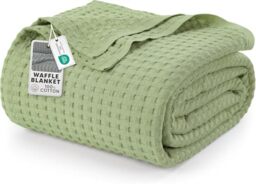 Utopia Bedding Cotton Waffle Blanket 300 GSM (Sage Green - 228x228 cm) Soft Lightweight Breathable Bed Blanket Big Size Layering Any Bed for All Season