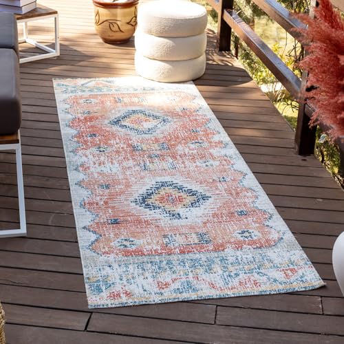 Livabliss Lusaka Vintage Rug Runner - Rugs Living Room, Dining Room, Hallway, Carpet Living Room - Oriental Rug Boho Style - Colourful Pattern, Rust, Navy, Tan, Denim, Medium Grey, 80 x 220 cm