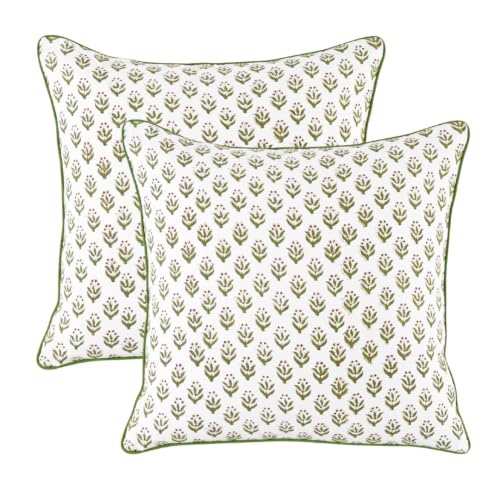 CPC Throw Piping Pillow Covers for Couch, 24x24 Inch Pillows for Living Room, 100% Cotton Boho Cute Outdoor Pillows, Flower Cusion Covers Gift for Christmas, Thanksgiving - Bohemian Meadow
