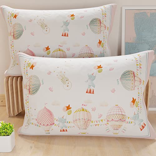 PETTI Artigiani Italiani - Bed Pillowcases, Set of 2 Pillow Covers 50x80 cm, Cushion Cover in Hypoallergenic Microfibre, Made in Italy, Mongolfiera Rosa Pattern