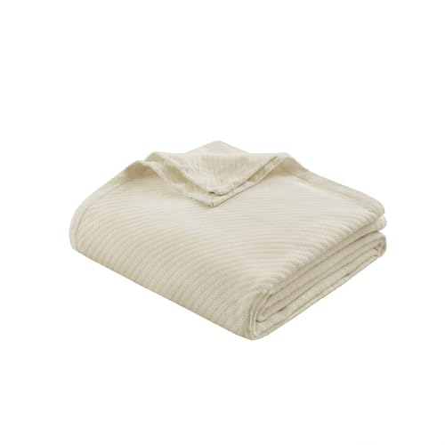 Madison Park Liquid Cotton Luxury Blanket Premium Soft Cozy 100% Ring Spun Cotton For Bed, Couch or Sofa, King, Ivory
