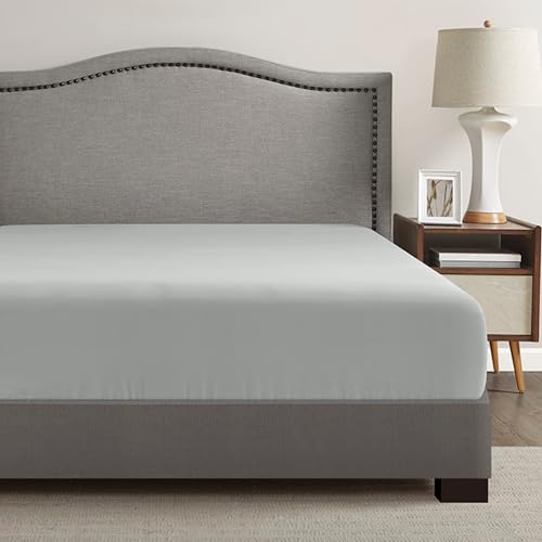 "Comfort Spaces Coolmax Moisture Wicking Fitted Sheet ONLY Super Soft, Fade Resistant, All Elastic Deep Pocket Fits Up to 16"" Mattress - Warm Weather Cooling Sheets for Night Sweats, Queen, Grey"