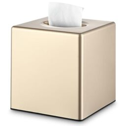 Y-in Hand Tissue Box Cover, Square Facial Tissue Holder Storage for Bathroom Vanity, Countertops, Dressers, Night Stand, Parlors and Offices - Gold