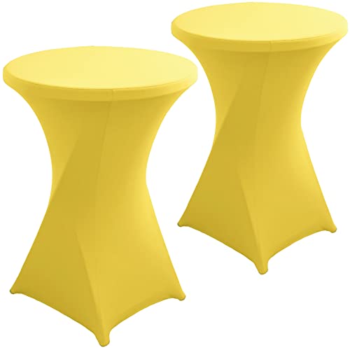2 Pack 32x43 Inch Yellow Spandex Cocktail Table Cover, Fitted Cocktail Tablecloth, Stretch Round Highboy Table Cover Cloth for Wedding, Party, Banquet, Event, Restaurant