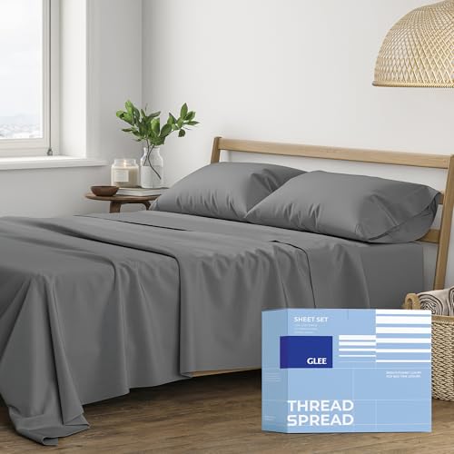 THREAD SPREAD California King Sheets - 400 Thread Count 100% Cotton Sheets California King, 4 PC Cal King Sheets Set, Extra Soft, Cooling Bed Sheets, Deep Pocket California King Sheet Set (Dark Grey)