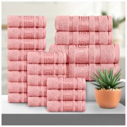 GC GAVENO CAVAILIA Greek 20 Piece Towel Bale Set - Includes 16 Face Towels, 2 Hand Towels & 2 Bath Towels - 100% Cotton Super Absorbent, Quick Dry, Luxury Hotel Collection Towel Set - Pink
