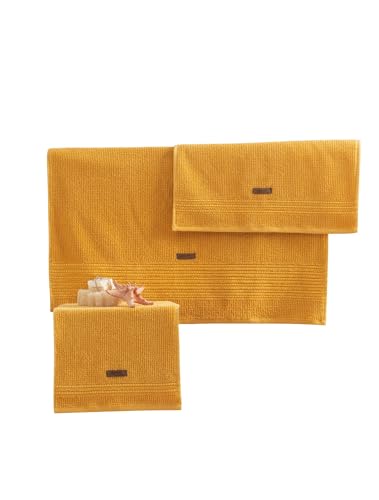 Foutastic Luxurious Yellow Towel Set (3-piece), 100% Cotton, Bath (75 x 150 cm), Hand (50 x 90 cm), Laundry (30 x 50 cm), Machine Washable, Soft and Absorbent
