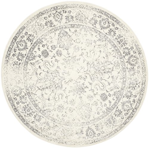 Safavieh Distressed Rug for Living Room, Dining Room, Bedroom - Adirondack Collection, Short Pile, in Ivory and Silver, 91 x 91 cm