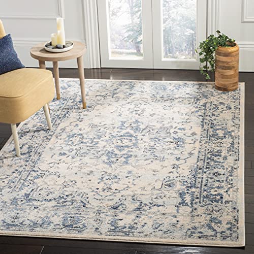 Safavieh Traditional Rug for Living Room, Dining Room, Bedroom - Charleston Collection, Short Pile, in Ivory and Blue, 200 X 300 cm