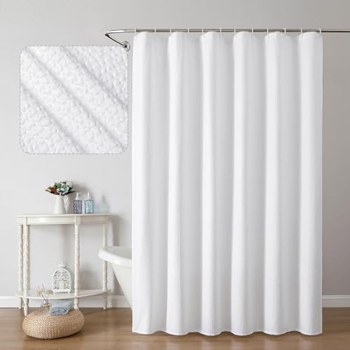 "OWENIE White Shower Curtain or Bathroom 72x72 Inch, 3D Embossed Textured Waffle Fabric Shower Curtains, Soft Hotel Farmhouse Style, Water Repellent, Machine Washable, White, 72"" W x 72"" L"