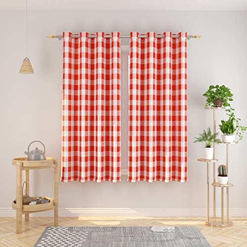 Natus Weaver Buffalo Check Curtains 45 inches Long Basement Red and White Gingham Plaid Kitchen Window Curtain Panels Living Room Checker Drapes Bedroom Grommet Top Window Treatment 2 Panels