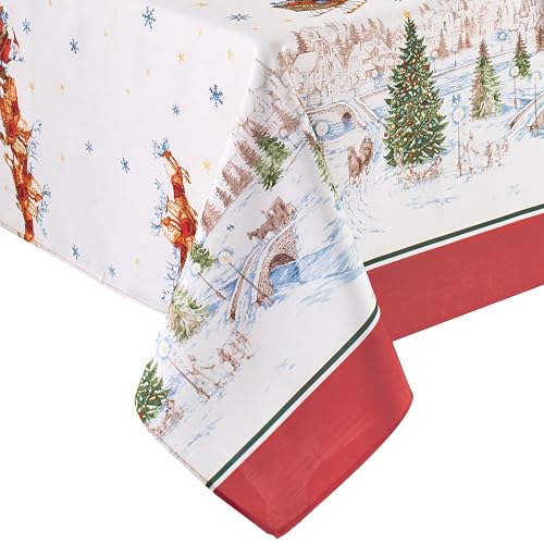 "Elrene Home Fashions Santa Snowy Sleighride Wrinkle Resistant Holiday/Christmas Tablecloth, 60""X84"", Rectangle"