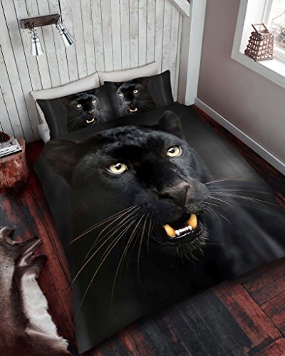 GC GAVENO CAVAILIA Microfiber Double Bedding Set - 3D Panther Duvet Cover with Pillowcases - Animal Printed Double Quilt Cover Bed Linen(200x200 cm) - Hypoallergenic Comforter Cover & All Season