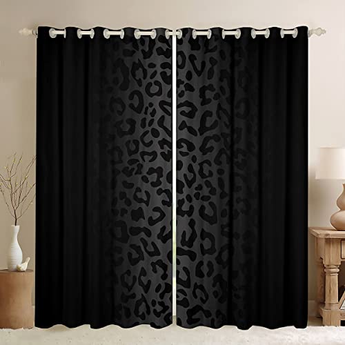Feelyou Leopard Blackout Curtains (2 Panels, 42 x 63 Inch) Cheetah Print Curtains for Bedroom Living Room Children Black Wild Animal Darkening Dreapes Safari Window Treatments