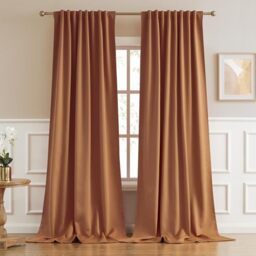 DUALIFE 120 Inch Curtains 2 Panels Set Back Tab Pocket Thermal Insulated Energy Efficient Patio Sliding Door Curtains for Living Room 52 by 120 Inch Brown Orange